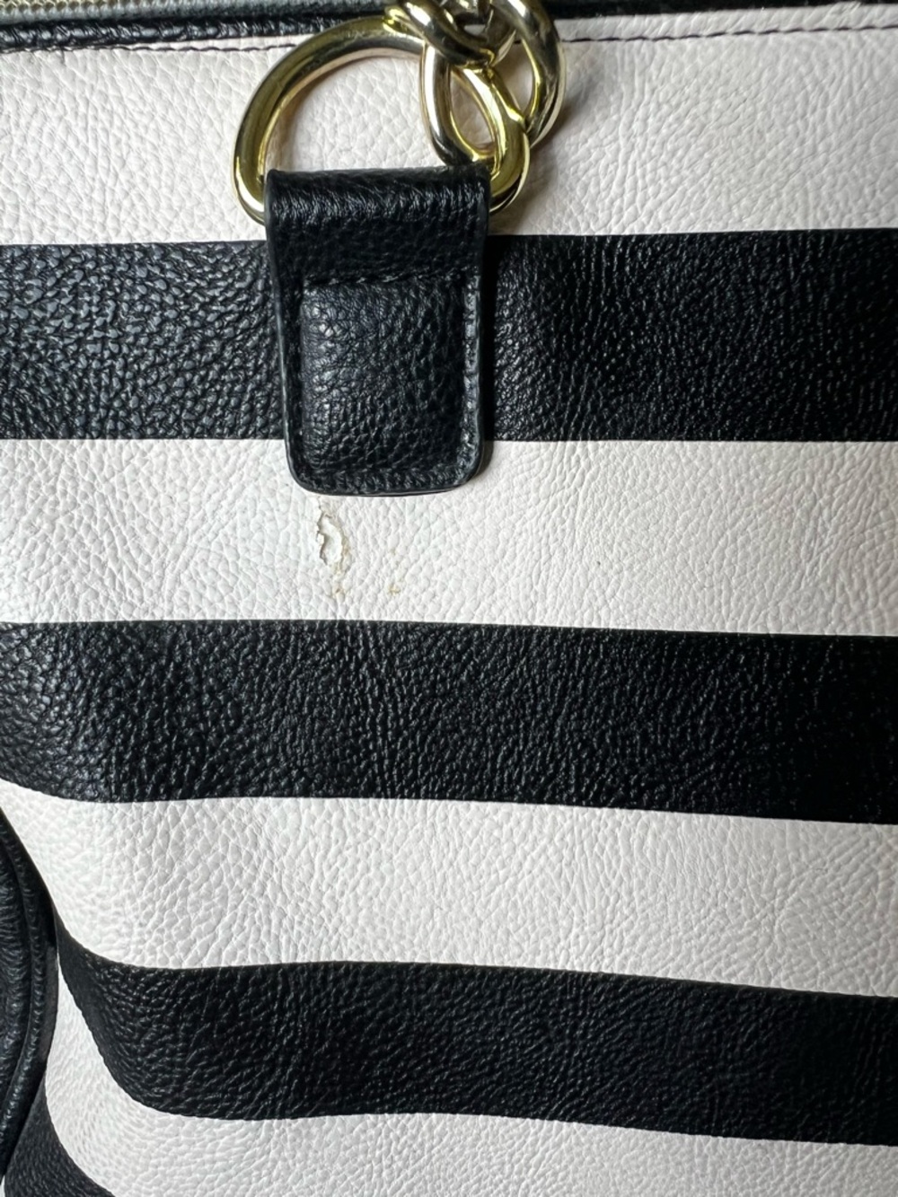 Betsey Johnson Floral Embellished Black and Cream Striped Purse Satchel Bag - Picture 12 of 16